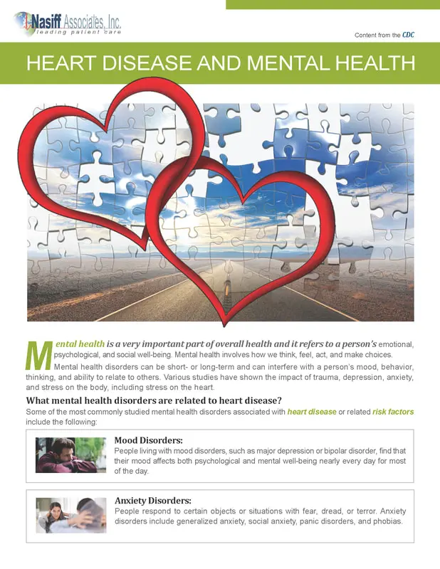 Heart disease and mental health flyer on a white bg