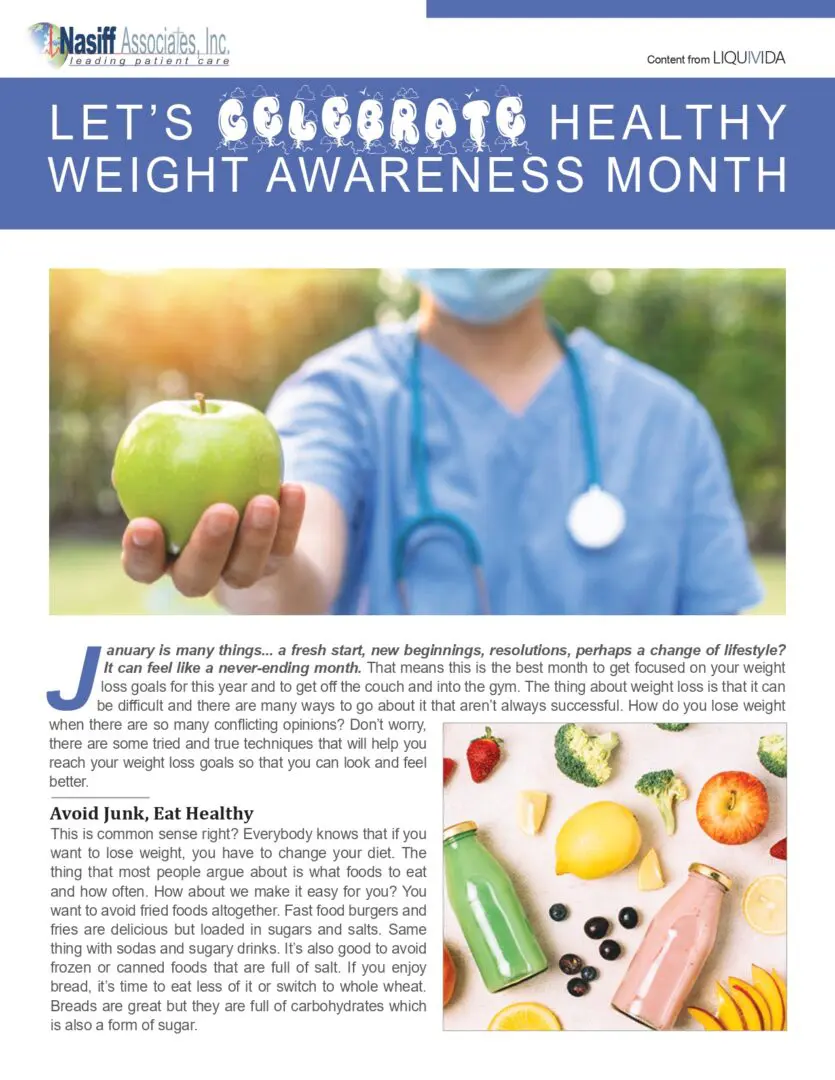 Healthy Weight Awareness Month flyer on a white bg