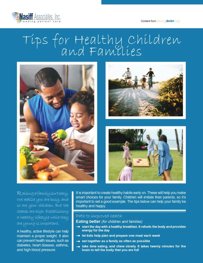 Tips for healthy Children flyer on a white bg