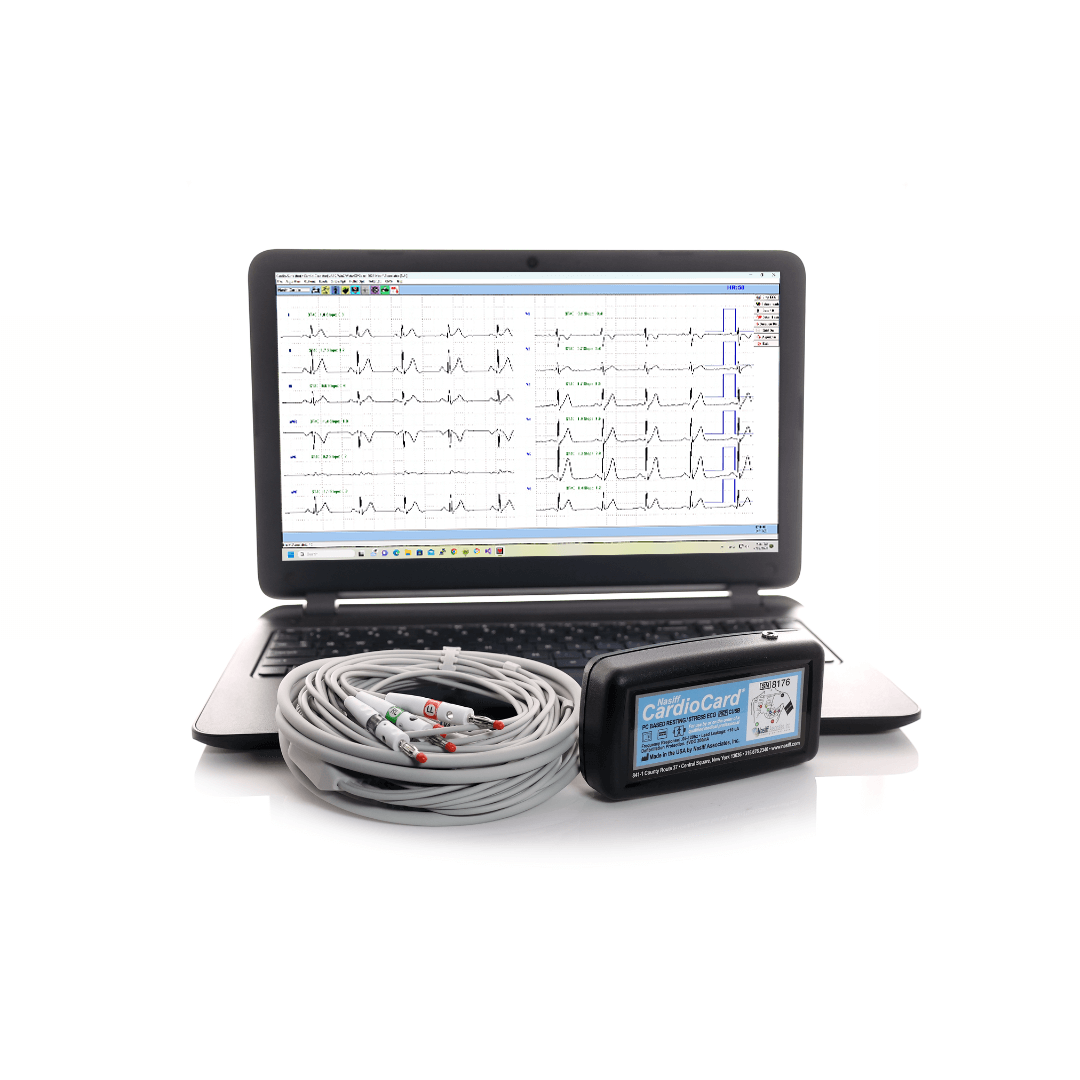 A laptop with an ECG monitor and PC ECG Cardiology Equipment.